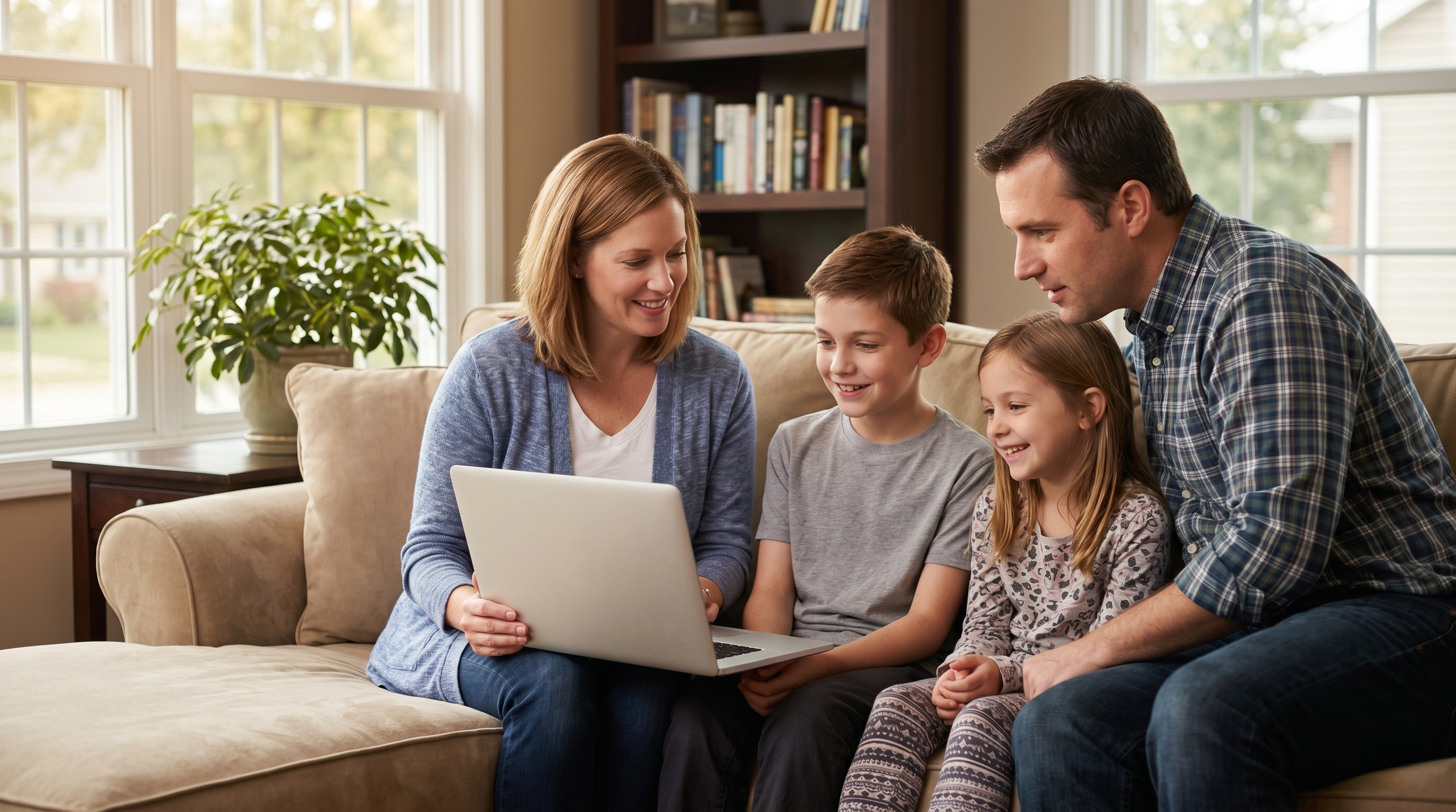 Family using internet at home